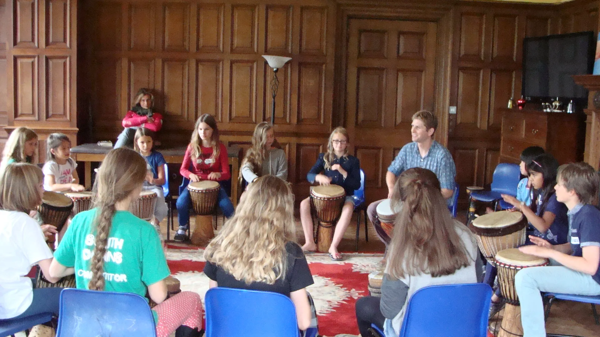 Blake Harrison leading a drumming workshop
